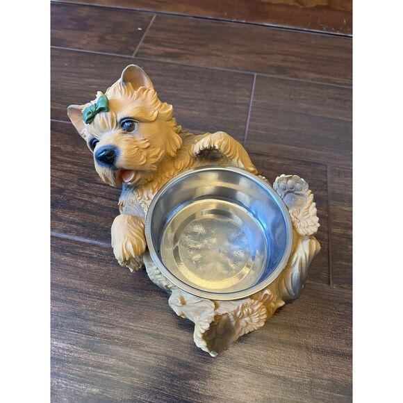 RARE Yorkie Shape Figurine Dog Bowls Set Of 2-Stainless Removable Bowls - Picture 9 of 10
